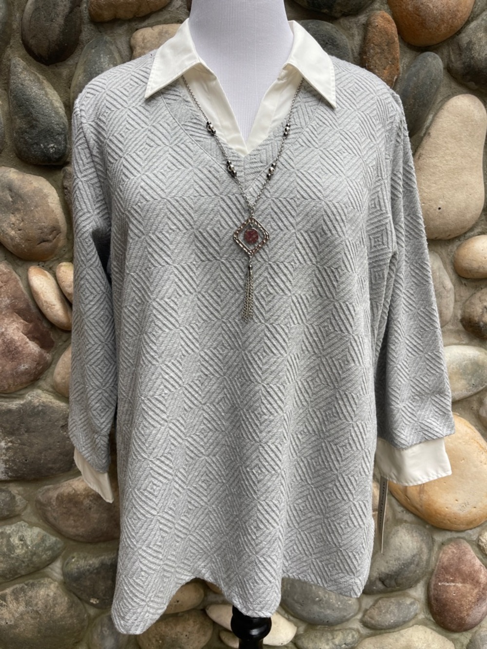 Alfred Dunner Pewter Gray 2-in-1 Blouse 1X NWT